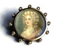 Brosche Antik 19.Jhd Walzgold Silber Miniature Damenportrait zwölf Halbperlen