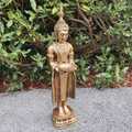 Gartenfigur Tempelwächter Buddha Figur mit Schale 76 cm Gartendeko Balkon Deko