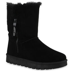 Damen Warm Gefütterte Winter Boots Stiefeletten Kunstfell 839666 Schuhe 