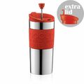 Bodum Edelstahl Reisepresse Kaffeemaschine Set mit zusätzlichem Deckel 0,35 l rot