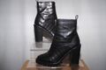 ASOS Damen schwarz klobig High Heel Stiefeletten mit vorderem Reißverschluss UK Größe 6