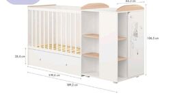 Kombi Baby/Kinder Bett mit 2 Schubladen, 3 Stufenbett und Kommode