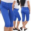 Damen Capri 3/4 Shorts Bermuda Hose kurze Sommerhose Stretch Hüft Jeans Blau