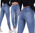 Damen High Waist PUSH UP SUPER Stretch Jeans Hose hoher Bund Röhre Skinny A14