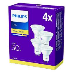 4 x Philips LED Strahler Reflektor 4,7W = 50W GU10 Weiß 380lm warmweiß 2700K