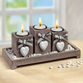 Teelichthalter-Set »Herz«, Holz, mit Tablett und Dekosteinen