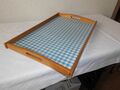 Tablett Holztablett Serviertablett Vintage Holz Blau/Weiß Kariert 50,5 x 31,5 cm