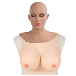 Round Silicone Breast Forms + Head Mask Full Face Crossdresser For Cosplay DE