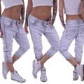 Damen Kurze Hose Sommer Haremshose Boyfriend Capri Jeans 3/4 Jogpants  B130