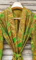 Midi Kimono Reine Seide Robe Knielang Abendkleid Bademantel Grün MKMO1379