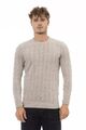 Alpha Studio Beigefarbener Pullover mit Rundhalsausschnitt und Kaschmirmischung