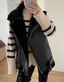 Zara Schwarz Doppelseitige Weste Kunst Shearling Pelz Aviator Weste Bikerjacke