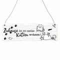 Interluxe Schild Holzschild - Zuhause ist wo meine Katzen wohnen Dekoschild Tür