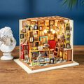 Robotime Sams Buchhandlung DIY LED Miniatur Puppenhaus Kit 3D Holzhaus mit Möbel