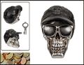 Totenkopf Basecap Spardose schwarz silber Design Skull Heavy Metall Hard Rock