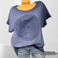 Oversized Italy Damen Shirt 3D Waschung Frontdruck LA dunkel Blau  38 40 42 NEU