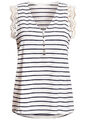 Cloud5ive Damen Shirt stripe Top Spitzen-Details u. Knöpfen weiß blau B23036657	