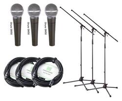 Shure SM58 LCE Mikrofon 3er Set mit 3x Gesangsmikrofon 3x Stativ 3x XLR-Kabel