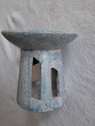 Formschöne Aromalampe * Keramik-Handarbeit * hellblau-marmoriert * Windlicht *