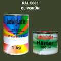 RAL 6003 Olivgrün 1,5 kg SET Seidenmatt Lack & Härter Acryllack  ohne Porto