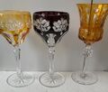 3 Stk. Wein-Gläser, Römer-Gläser, Bleikristall, Überfang-Glas, bunt