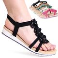 Damenschuhe Riemchen Sandalen Plateau Keilabsatz Sandaletten Velours Blume 