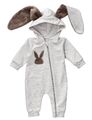 Baby Unisex Strampler Overall mit Kapuze Ohren Hase Jumpsuit braun