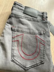 True Religion Rocco Jeans grau dünn/schlanke Passform Stretch neu mit Etikett W36 L32