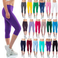 Damen 3/4 Leggins Capri-Leggings kurz Baumwolle-mix Sporthose Yoga36 38 40 42 44