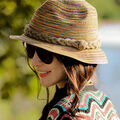 Damen Sommer Hut Frauen Stohhut Bunt geflochten Sonnenschutz Cap Mütze Sonnenhut