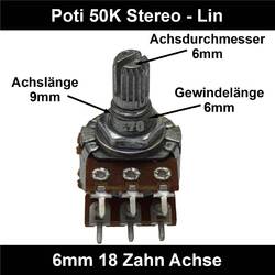50k Ohm Poti Stereo lin Potentiometer 6mm Achslänge 9mm Drehpotentiometer Regler