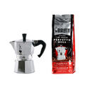 BIALETTI Moka Express 3tz Set - Alu Druck Kaffeemaschine + Moka Kaffee 250g