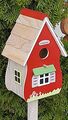 Dekoration Holz Vogelhaus zum stecken Garten Terrasse Beet Topfstecker Haus rot