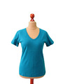 TARA-M Damen T-Shirt Blusenshirt Oberteil V-Ausschnitt Kurzarm Türkisblau L 40💕