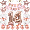 Rose Gold 14. Geburtstag Deko Happy Birthday Girlande Banner Ballon Weiß Latex L