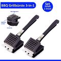 2x Grillbürste Reinigungsbürste BBQ Grill Bürste 3in1 Edelstahl Schaber Schwamm