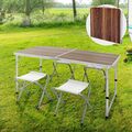 Campingtisch Klapptisch Gartentisch Tisch mit 4 Hocker Aluminium 120cm Holzdekor