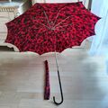Vintage Regenschirm Sonnenschirm Schutzhülle geblümt Rot Schwarz 40er 50er 60er