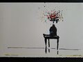 Oskar Koller, Tisch mit Blumenvase, Lithografie mit Aquarell, sieniert, nummerie