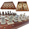 3-in-1 Schachspiel Dame Backgammon - Schachbrett mit Schachfiguren 40 x 40 cm