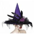 HEXENHUT DAMEN # schwarz lila Halloween Karneval Hexen Kostüm Party Hut Spitzhut