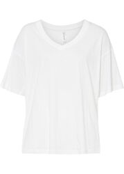 Neu Oversize-Shirt mit V-Ausschnitt Gr. 36/38 Wollweiß Damen Kurzarmshirt Tunika