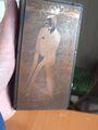Vintage Holz & Kupfer Druckblock mit einem Golfer 11,5 x 6,2 x 2,2 cm