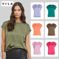 VILA Damen Satain Blusen T-Shirt Kurzarm Basic Glänzendes Oberteil VIELLETTE NEU