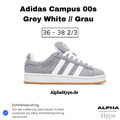 Adidas Campus 00s Grey White Grau Gr. 36 2/3, 37 1/3, 38, 38 2/3