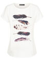 Damen Cloud5ive T-Shirt Viskose Kurzarm Shirt mit Feder Print weiß N24026021