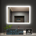 LED Badspiegel mit Beleuchtung Uhr Bluetooth 80x60 Spiegel Bad Beschlagfrei