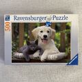 Mittagspäuschen Puzzle 500 Teile Hund mit Katze Premium Puzzle