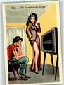 10513391 - Erotik - Frau in aufreizender Kleidung, Mann sitzt vor dem Ferneher