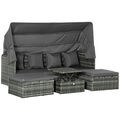 Poly Rattan Lounge Set Loungegruppe mit Sonnendach Faltdach Sonneninsel